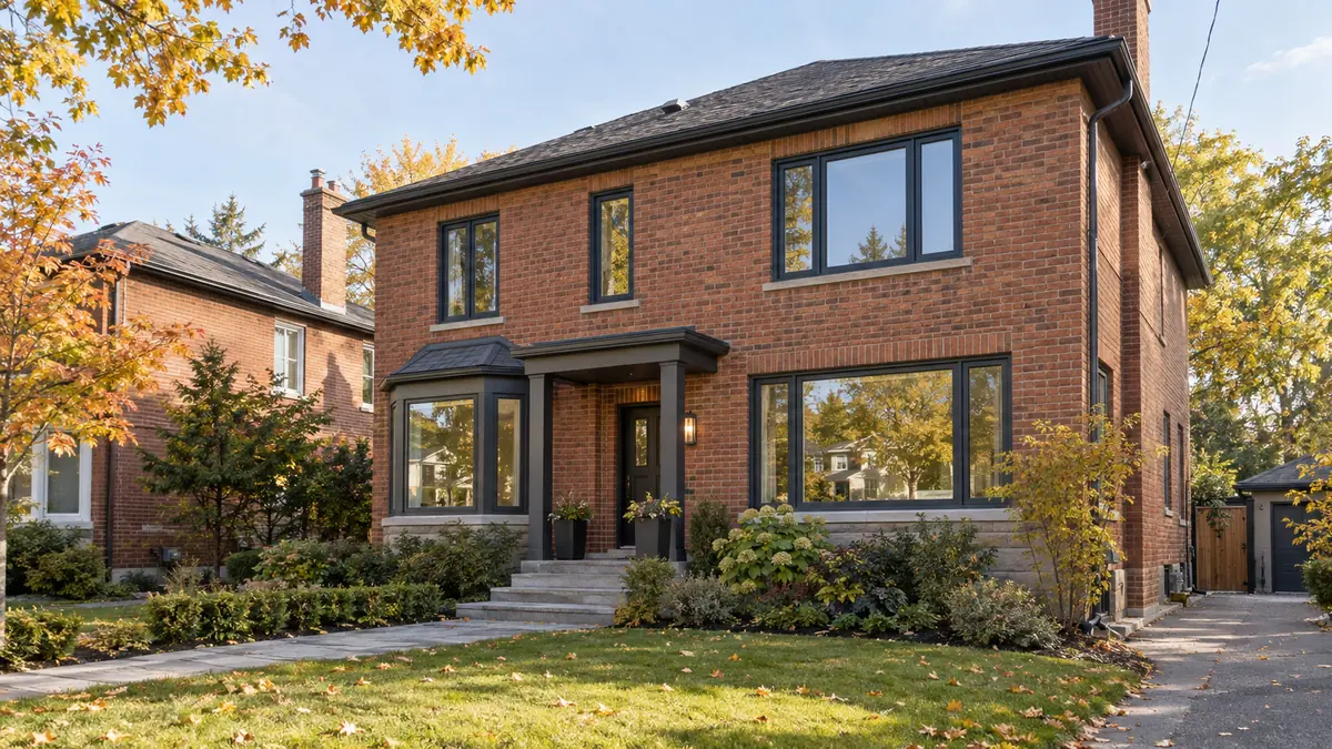 Coordinated replacement window styles on a Toronto brick home