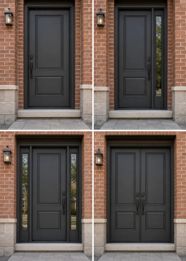 Single door, one-sidelight, two-sidelight and double-door entrance configurations