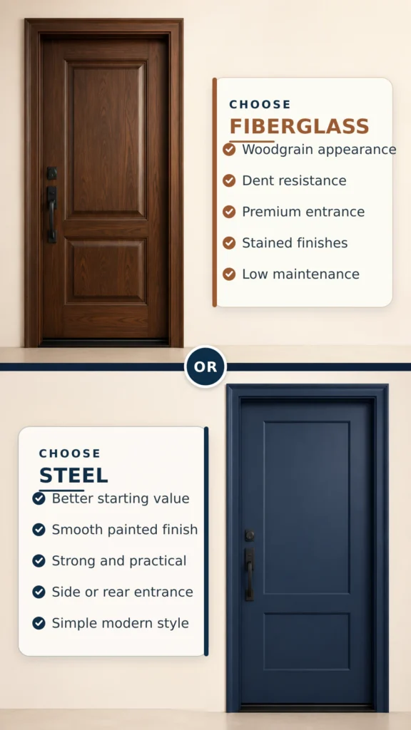 Decision guide comparing fiberglass and steel entry doors