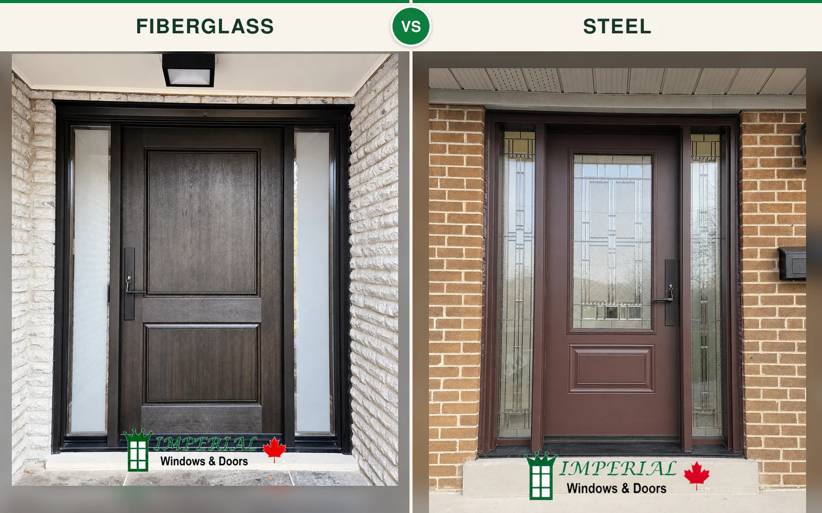 Fiberglass and steel entry doors installed by Imperial Windows and Doors