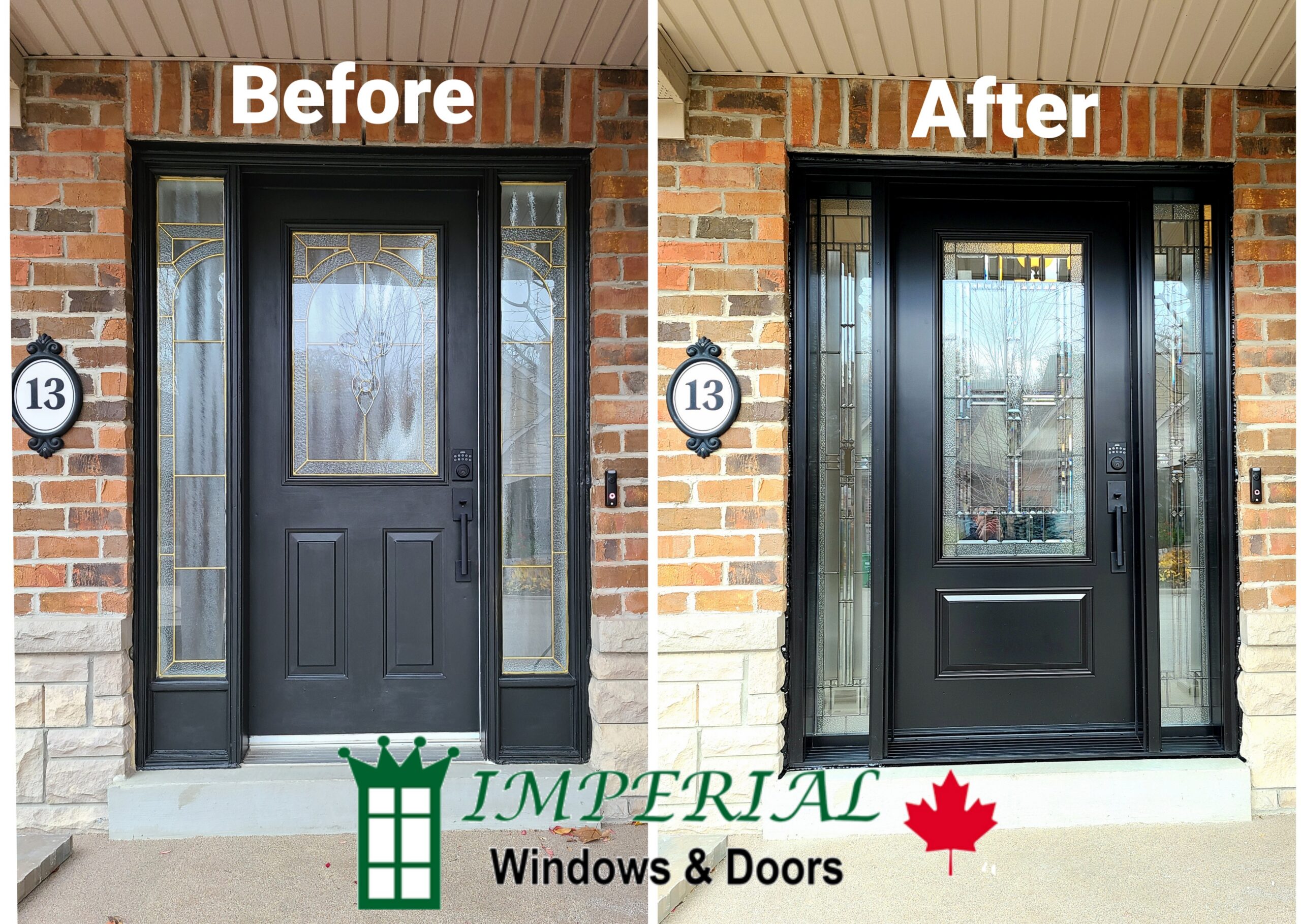 Before and after entry door replacement on a Toronto home