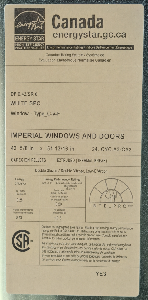 Canadian ENERGY STAR window U-factor and Energy Rating label