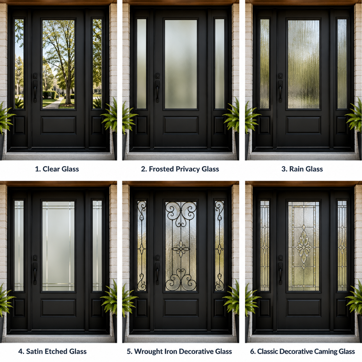 Comparison of decorative glass styles for entry doors