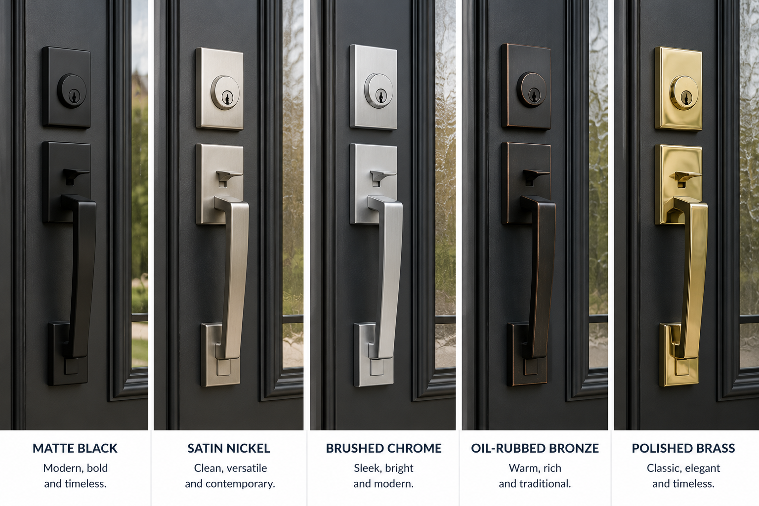 Popular hardware finishes for modern entry doors