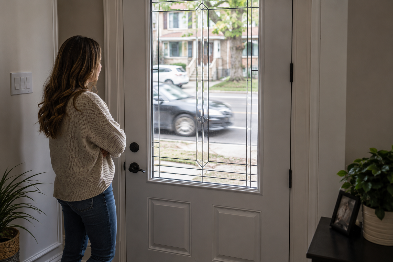Modern insulated entry door helping reduce outside noise in a Toronto home