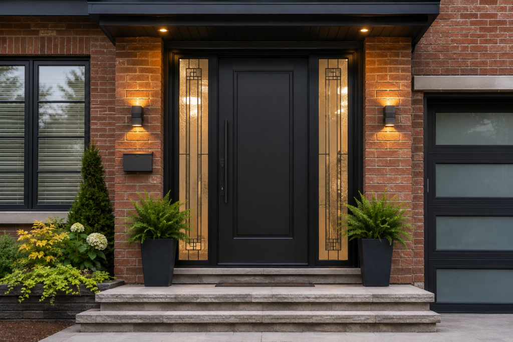Modern fiberglass entry door installed on a Toronto home