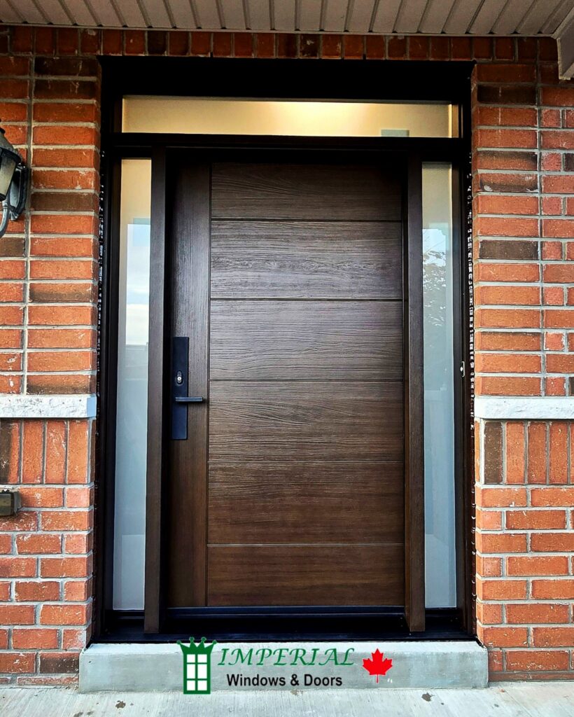 Fiberglass entry door with sidelites and transom installed in Toronto