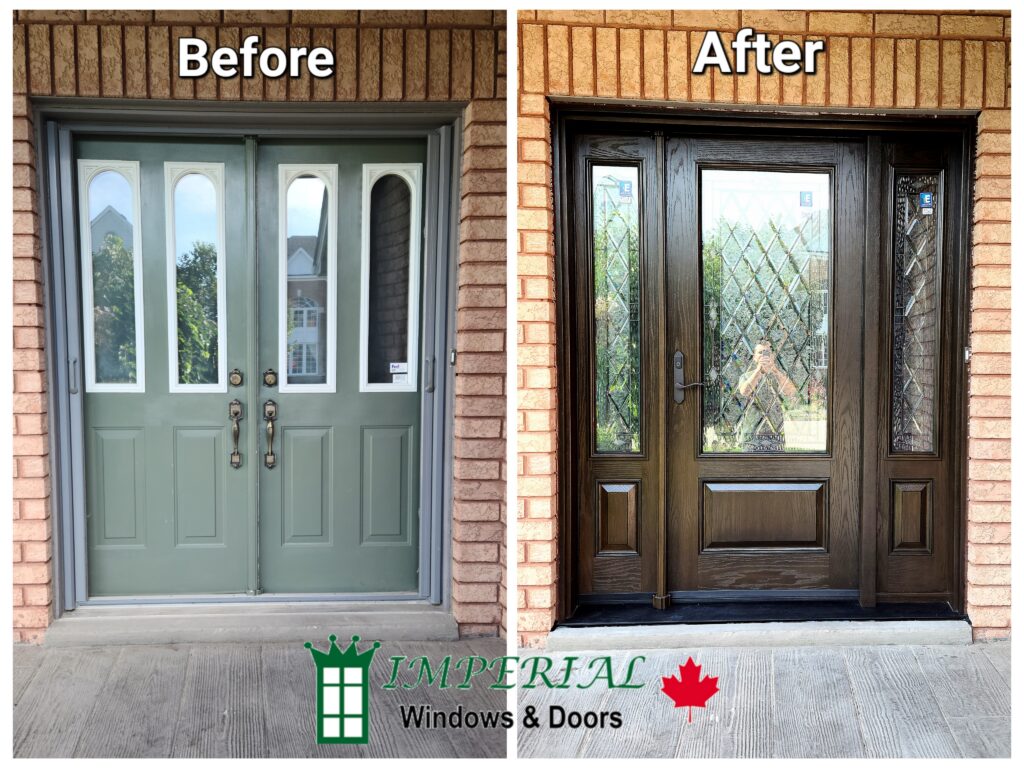 Before and after comparison of an entry door replacement on a Toronto home