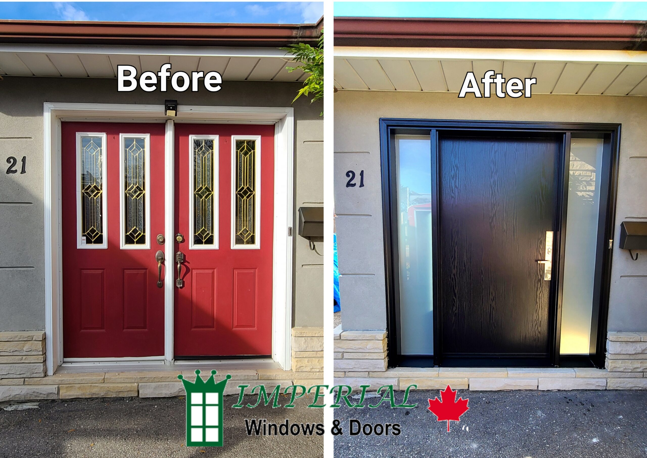 Older entry door replaced with a modern fiberglass entry door in Toronto