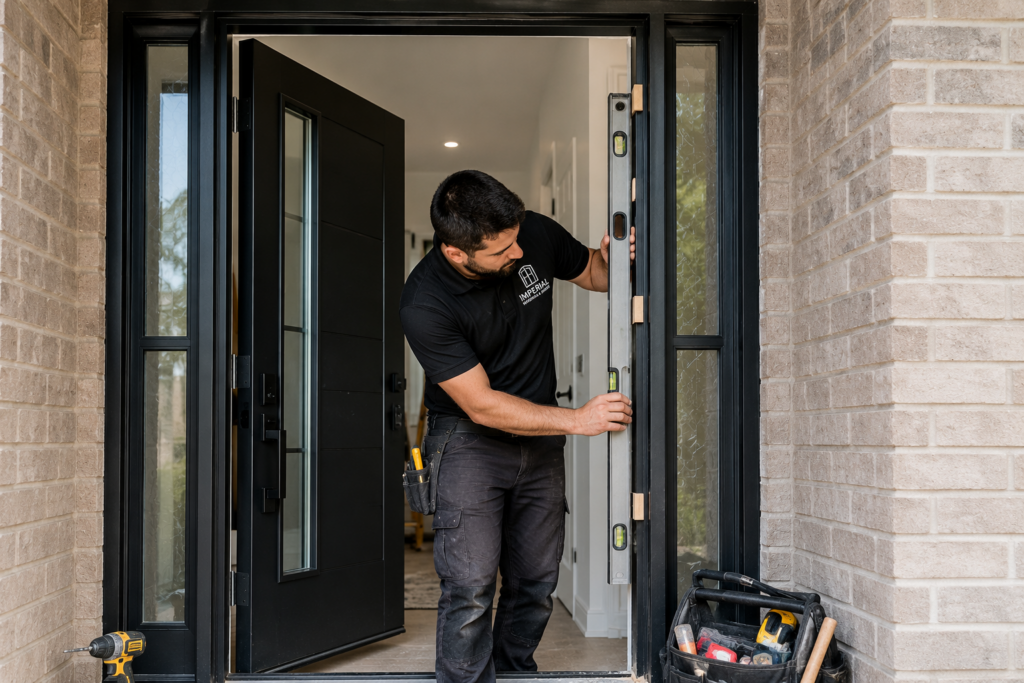 Professional installation of a fiberglass entry door in Toronto home