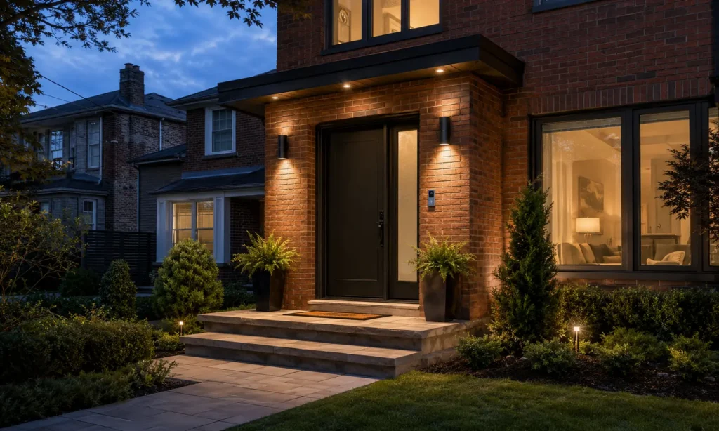 Exterior lighting and security camera protecting a Toronto home