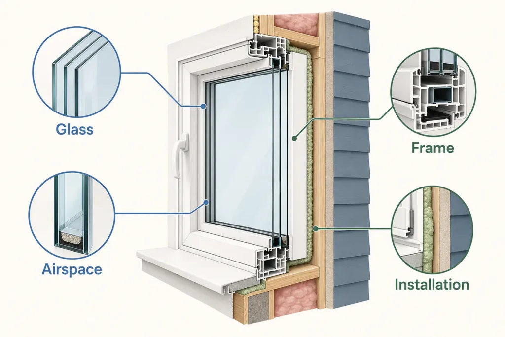 Main components of a noise-reducing residential window