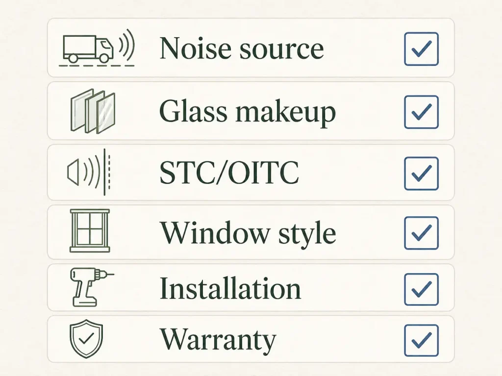 Checklist for comparing noise-reducing window quotations