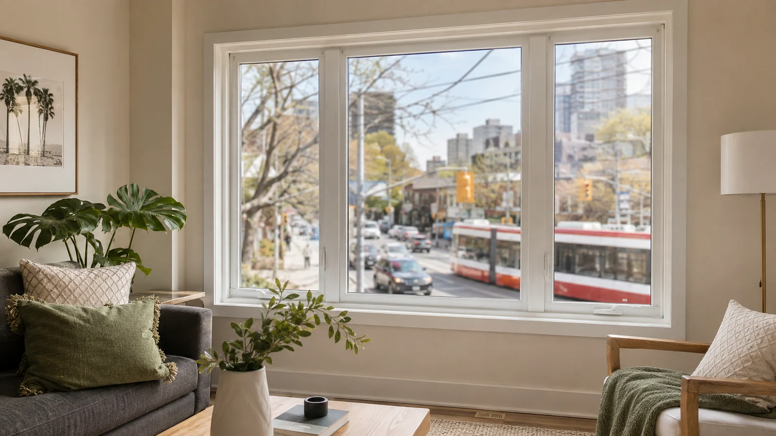 Noise-reducing replacement windows in a Toronto home near a busy street
