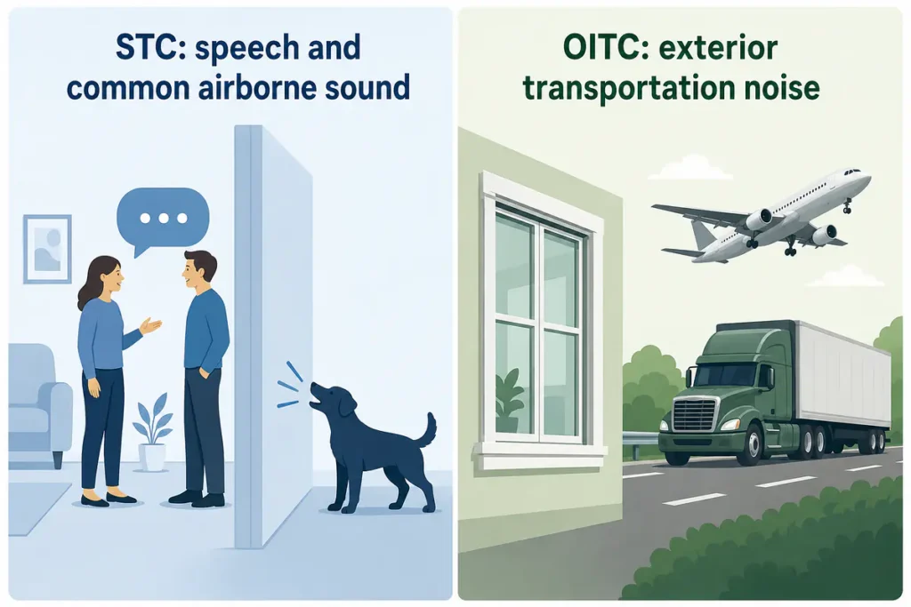 Difference between STC and OITC ratings for residential windows