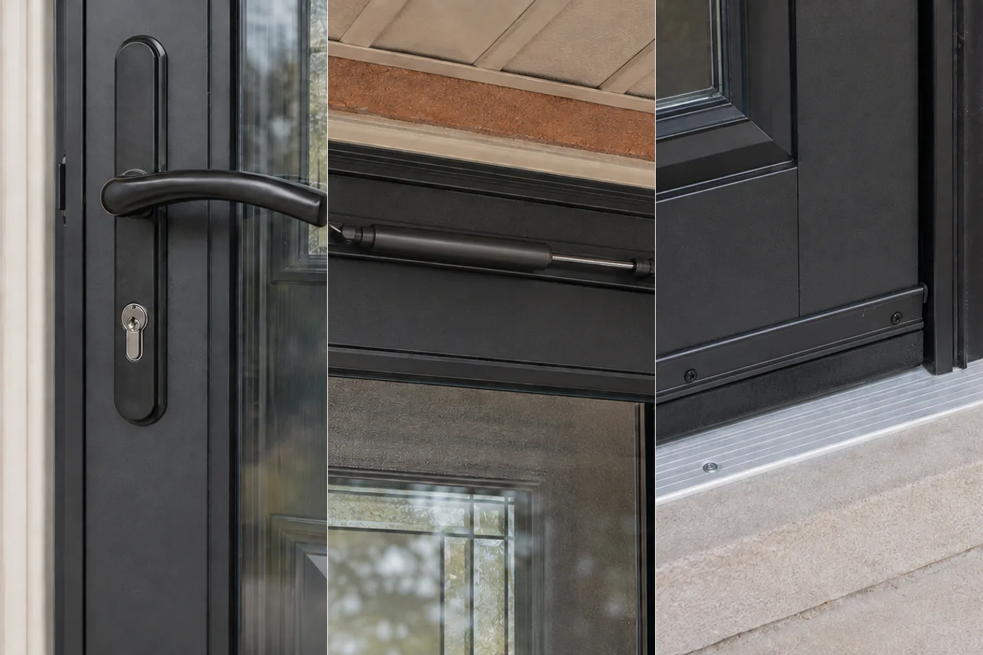 Black storm door handle, closer and adjustable bottom sweep