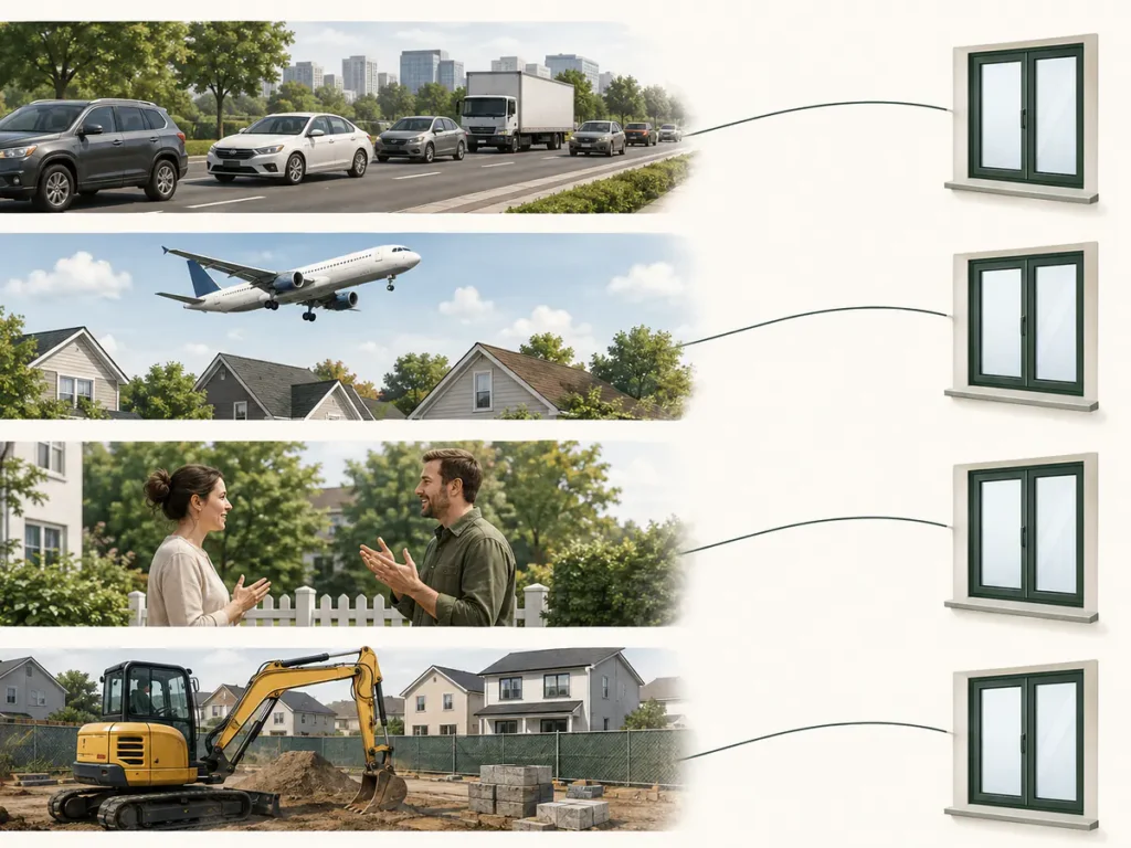 Window considerations for traffic aircraft voices and construction noise
